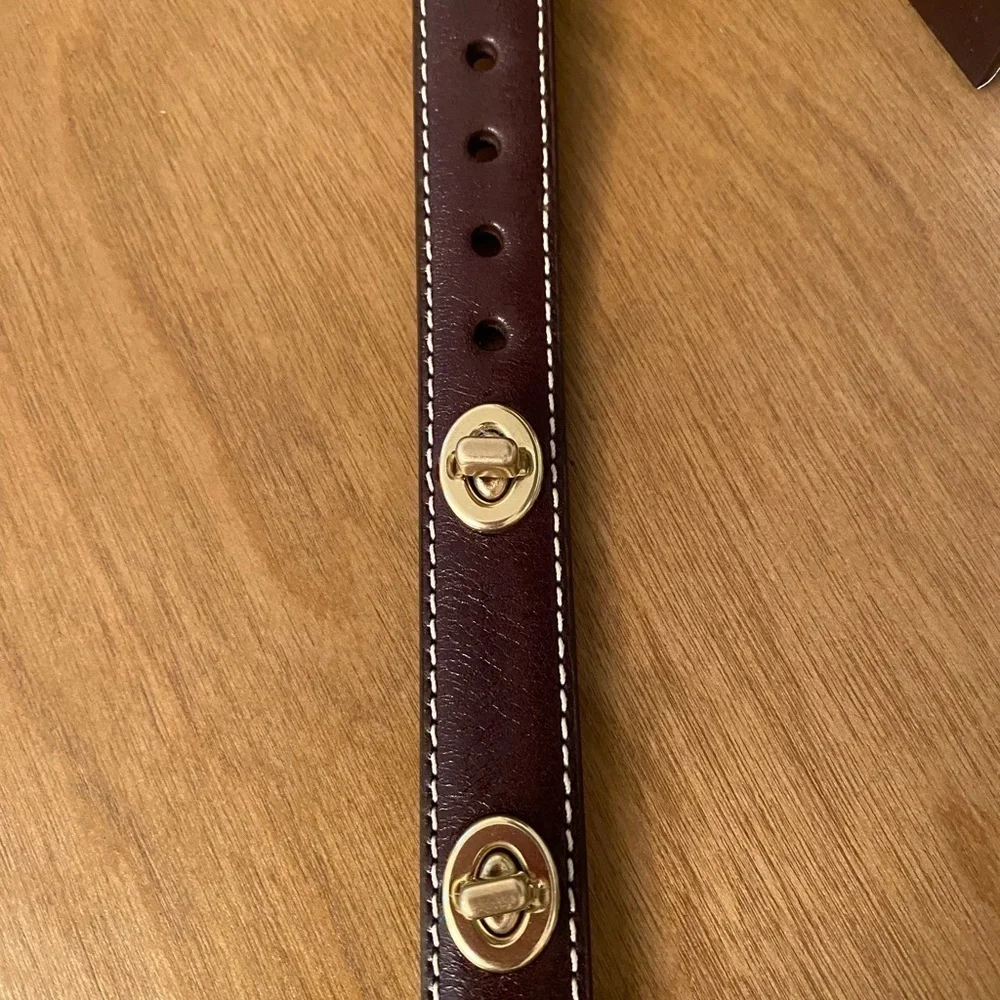 COACH New Turn Lock Brass Brown Leather Dog Collar- Rare Find